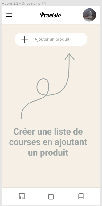 vue mobile de la liste de course sans produit avec un message invitant à chercher un produit pour créer la première liste de course